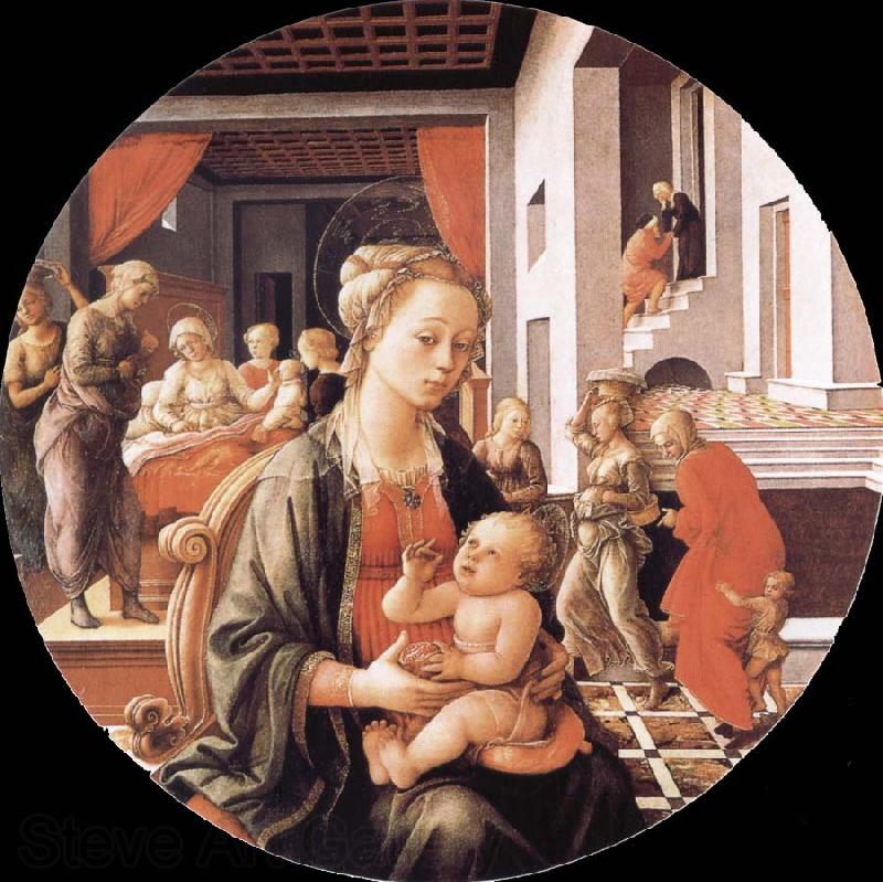 Fra Filippo Lippi Madonna and Son with histories of the life of Holy Ana